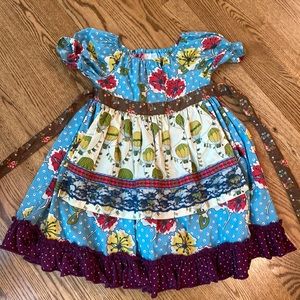 Toddler Matilda Jane dress 6 cotton school party holiday flowers balloons apron